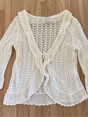 Croft & Barrow hand crochet fairycore soft feminine boho airy dainty open cardi
